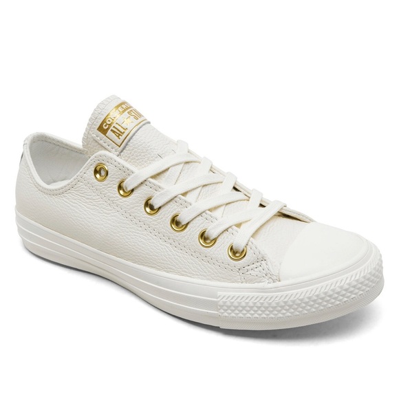 Chuck Taylor All Star Mono Leather Low Top Sneakers Egret Gold Women’s Size 7.5 - Picture 1 of 11